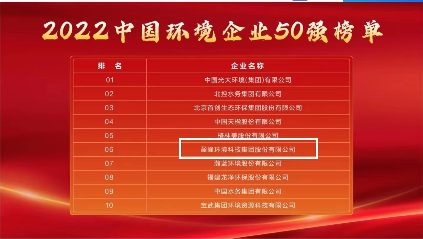 球盟会环境连续5年荣登“中国环境企业50强”榜单